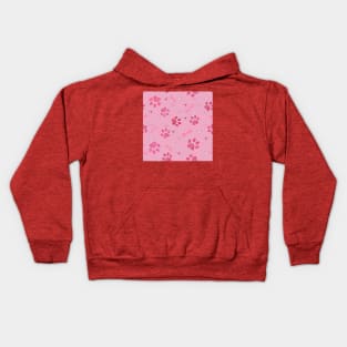 Pink paw prints pattern with bones Kids Hoodie